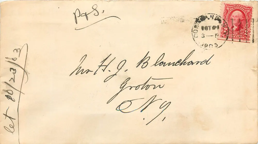 Ansichtskarte aus Kanada — Washington 3 Cents Stempel — an Groton, NY adressiert - Vorderseite