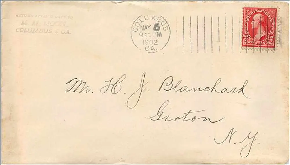 Columbus GA — Brief an Herrn H.J. Blanchard nach Croton N.Y. — Stempel 1902 - Vorderseite