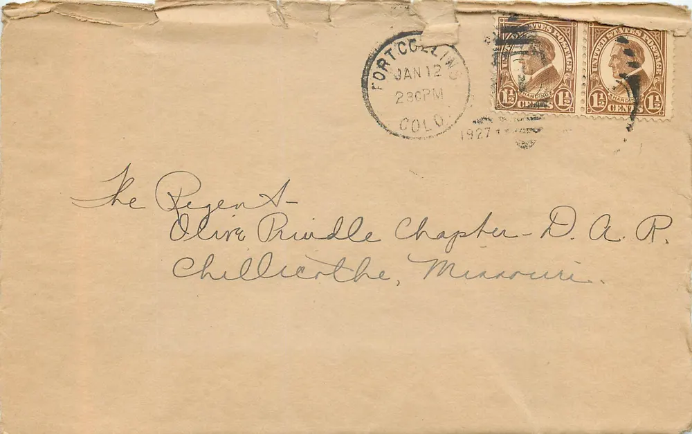 Fort Collins — Briefumschlag vom 12. Januar 1927 — Verlag nicht sichtbar - Vorderseite
