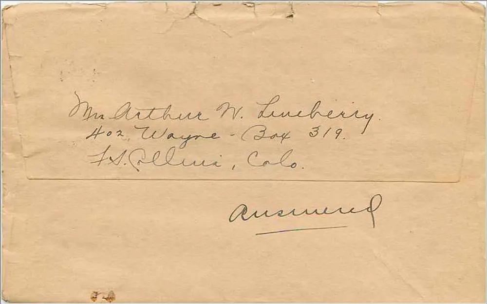 Fort Collins — Briefumschlag vom 12. Januar 1927 — Verlag nicht sichtbar - Rückseite