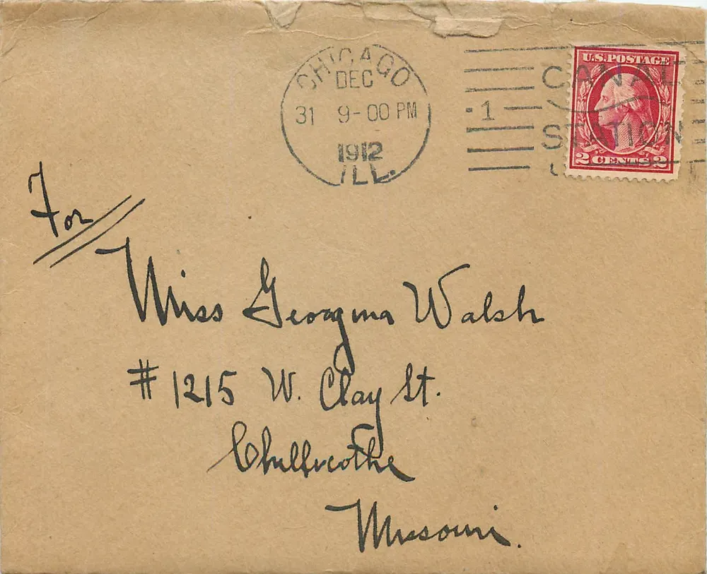 Chicago — Envelope postal datado de dezembro de 1912 — selo de 2 centavos - Frente