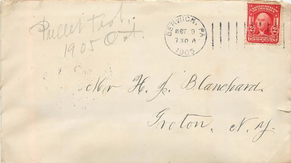 Berwick, PA — Brief an Groton, N.Y. — Verlag nicht sichtbar, Seriennummer nicht sichtbar - Vorderseite