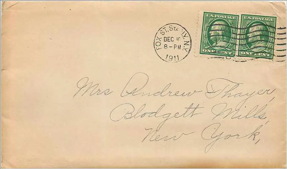 Ansichtskarte gesendet von Fox Street, New York — 8. Dezember 1911 — Verlag nicht sichtbar - Vorderseite