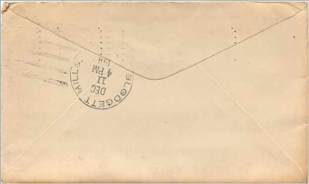 Ansichtskarte gesendet von Fox Street, New York — 8. Dezember 1911 — Verlag nicht sichtbar - Rückseite