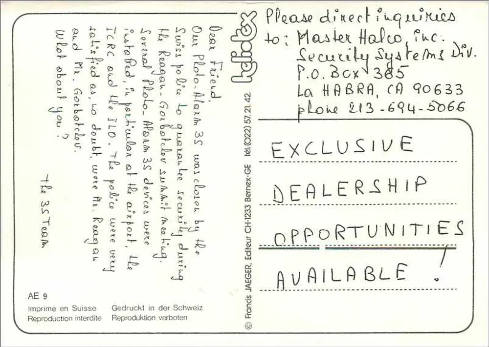 Encontro no topo — Gênova, 21-22 nov. 1985 — Francis JAEGER, AE 9 - Verso