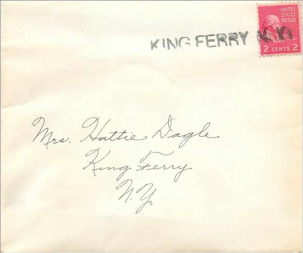 King Ferry — Umschlag an Mrs. Hattie Dagle — 2 Cent USA-Stempel - Vorderseite