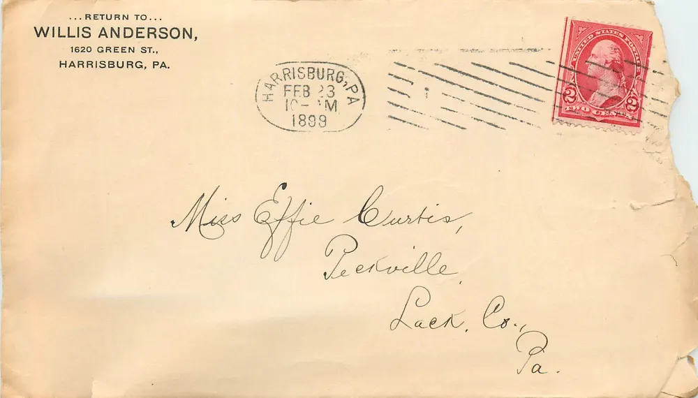 Harrisburg — Brief an Miss Effie Curtis — Willis Anderson, Harrisburg, PA - Vorderseite