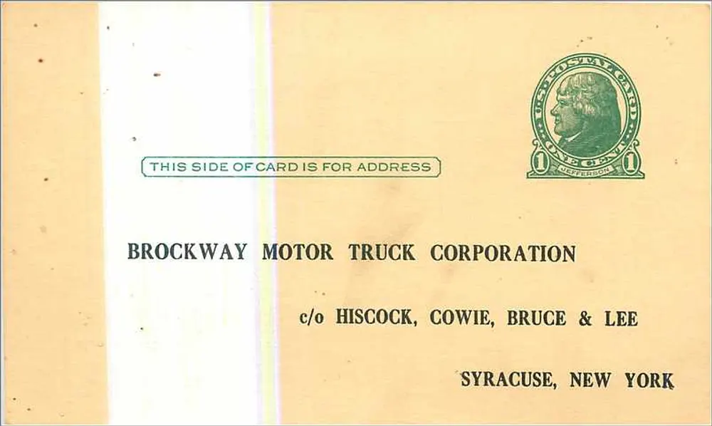 Brockway Motor Truck Corporation — Restrukturierung — Brockway Motor Truck Corporation, Syracuse, New York - Vorderseite