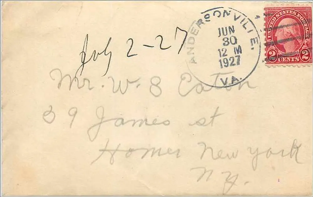 Andersontown, VA — Ansichtskarte an New York gesendet — 2-Cent-Stempel - Vorderseite