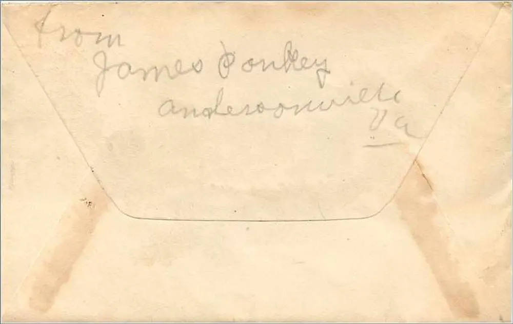 Andersontown, VA — Ansichtskarte an New York gesendet — 2-Cent-Stempel - Rückseite