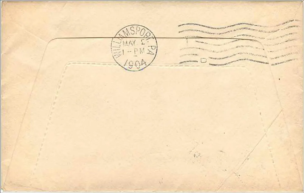 Ansichtskarte von East Auburn, Kalifornien — Richtung Williamsport, Pennsylvania — datiert April 1904 - Rückseite