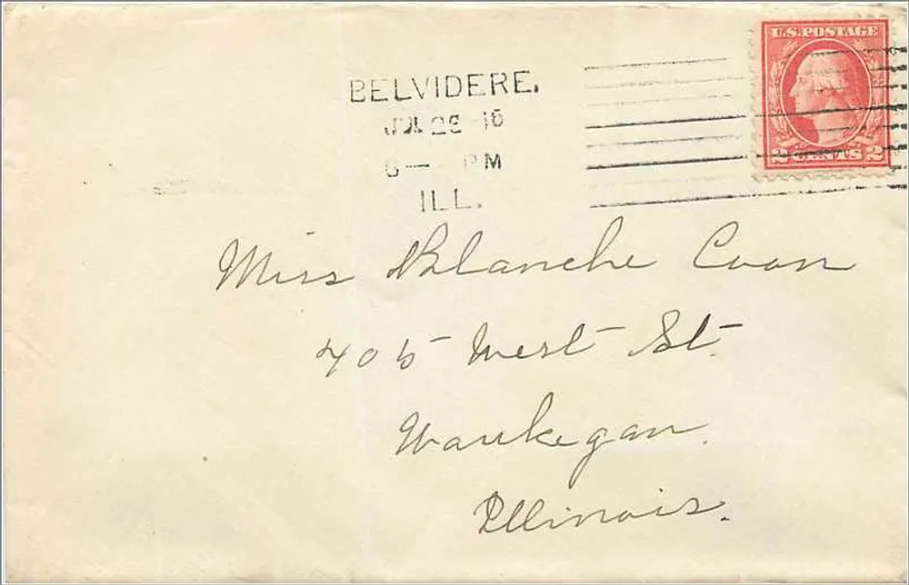 Belvidere, Illinois — Ansichtskarte vom 15. Juli 1916 — 2 Cent George Washington-Poststempel - Vorderseite