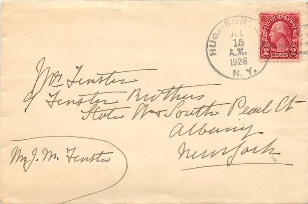 Hughson, N.Y. — Brief an Herrn Fenster, Albany, N.Y. — 2 Cent Washington-Poststempel — Hughson 16. Juli 1926 - Vorderseite