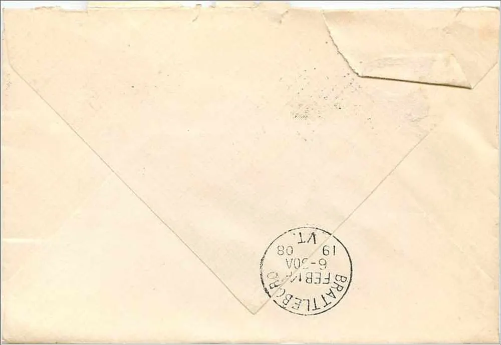 Burlington — Vermont — 1908 — 2 Cent Washington-Stempel - Rückseite