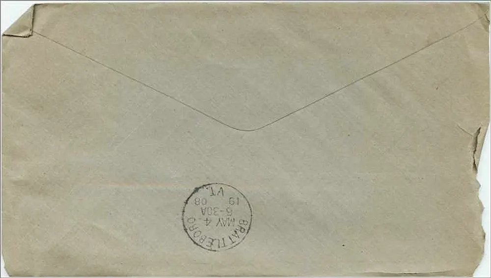 Ansichtskarte aus Burlington, Vermont — 2-Cent-Washington-Stempel — an Brattleboro, Vermont adressiert - Rückseite