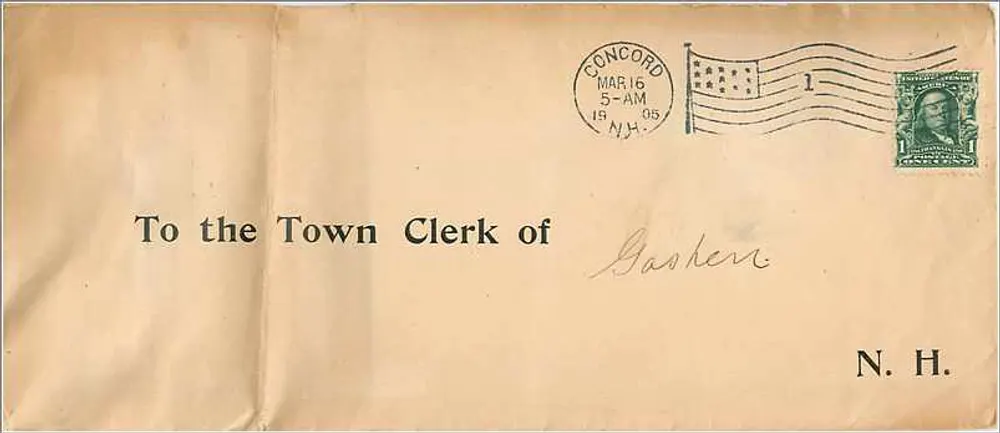 Concord — Brief an den Stadtschreiber von Gashmere — N.H. — 1 Cent-Stempel - Vorderseite