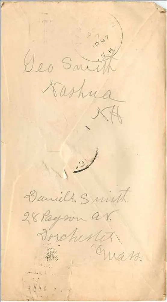 Worcester — 6. April 1897 — 2-Cent-Randbriefmarken, Worcester-Poststempel - Rückseite