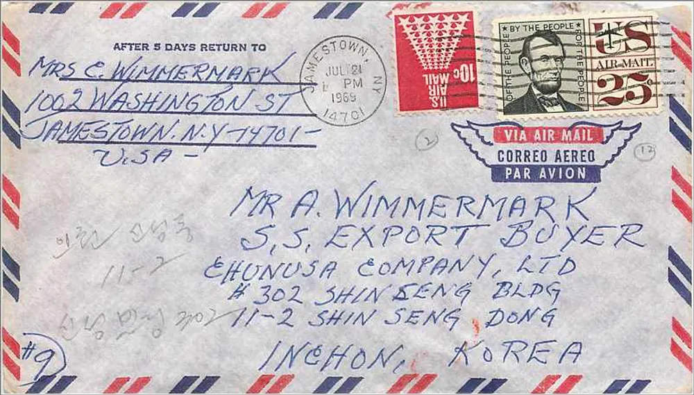 Luftpostbrief — USA nach Korea — 1969 — Verleger nicht sichtbar - Vorderseite