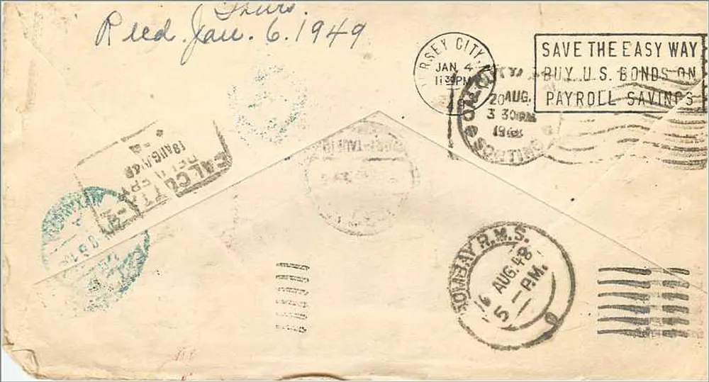 Luftpostkarte — an den Absender zurück — New York, 1948 - Rückseite