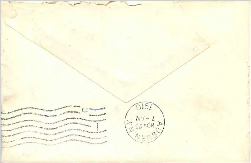 Syracuse, NY — Karte an Auburn, NY gesendet — 2-Cent-Washington-Stempel - Rückseite