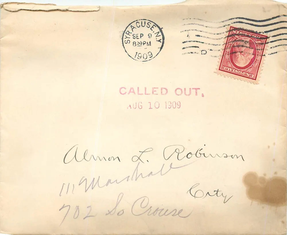 Syracuse, NY — Briefumschlag mit Briefmarken und Poststempel — datiert 1909 - Vorderseite