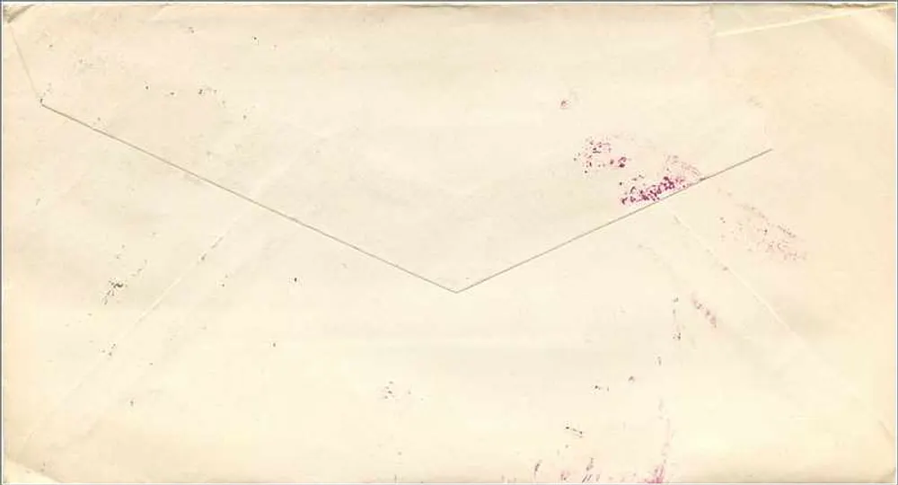 Luftpostkarte an Memphis — Empfänger in Elmira, N.Y. — 6-Cent-Stempel und Poststempel 'MISSSENT TO G.P.O.' - Rückseite