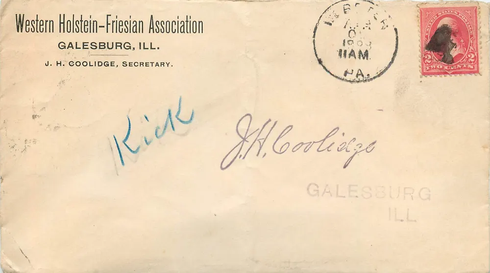 Western Holstein-Friesian Association — Galesburg, Ill. — J.H. Coolidge, Sekretär - Vorderseite