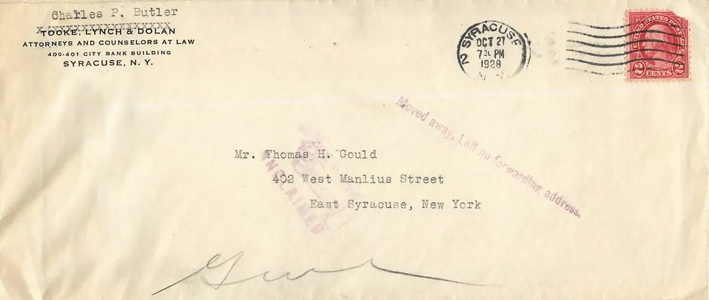 Syracuse, N.Y. — Brief an Mr. Thomas H. Gould — Tooke, Lynch & Dolan - Vorderseite
