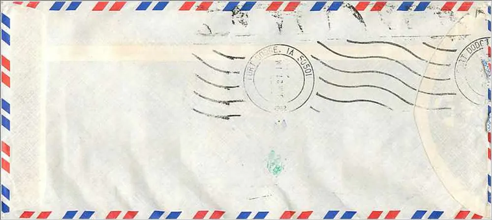 Luftbrief an die Universität Iowa — Malaysia, 1983 - Rückseite