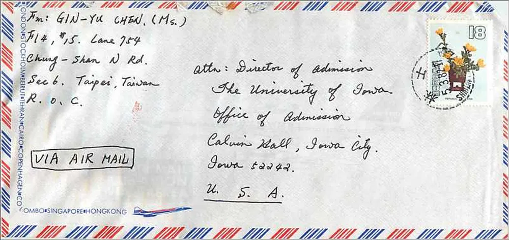 Luftpostkarte — Umschlag an die Universität Iowa — Verlag: Air Mail Singapore Hongkong - Vorderseite