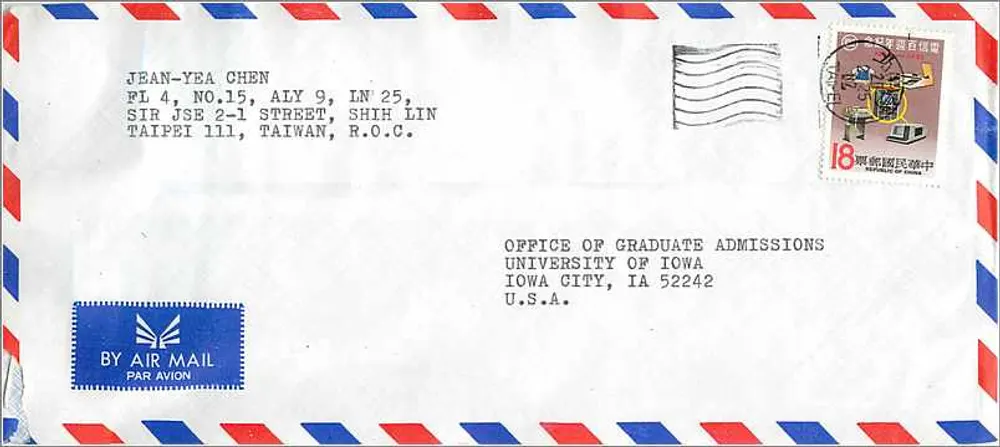 Luftpostumschlag — Taipei, Taiwan — Office of Graduate Admissions, Iowa City, Vereinigte Staaten - Vorderseite