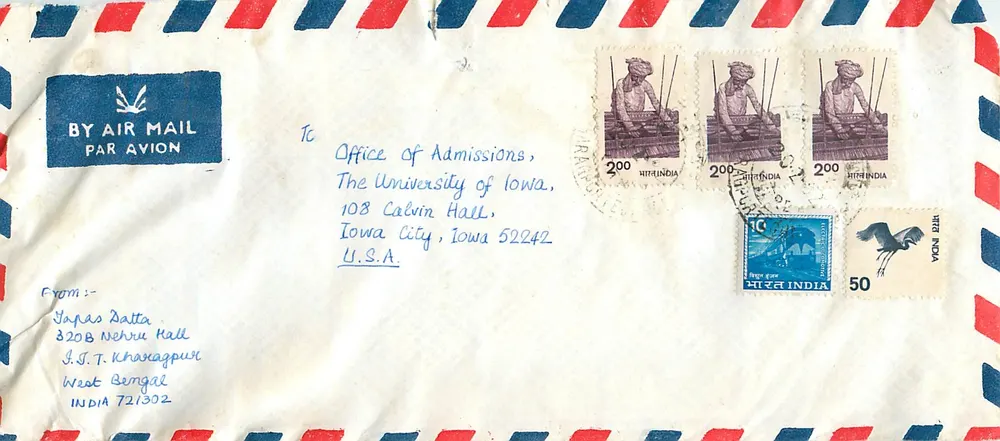 Luftpostkarte — Brief gesendet von Khagapur (Indien) an die Universität Iowa (USA) — Verlag: Air Mail - Vorderseite