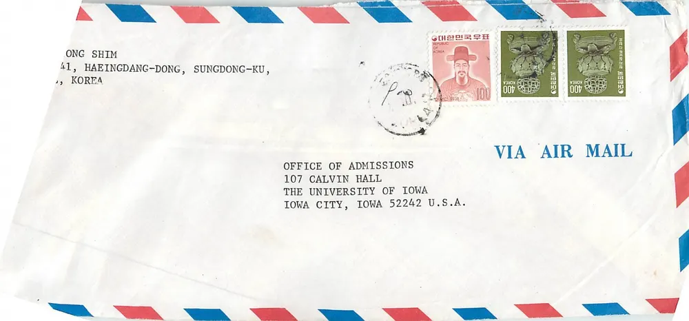 Korrespondenz aus Seoul — Korea — an die University of Iowa — 1960er Jahre - Vorderseite