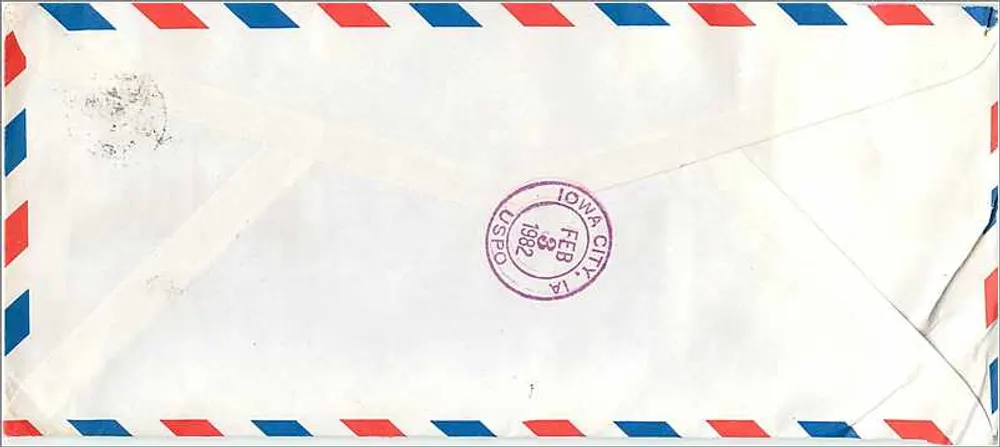 Luftpostkarte — Südkorea — Universität Iowa, Iowa City, Vereinigte Staaten — 1982 - Rückseite