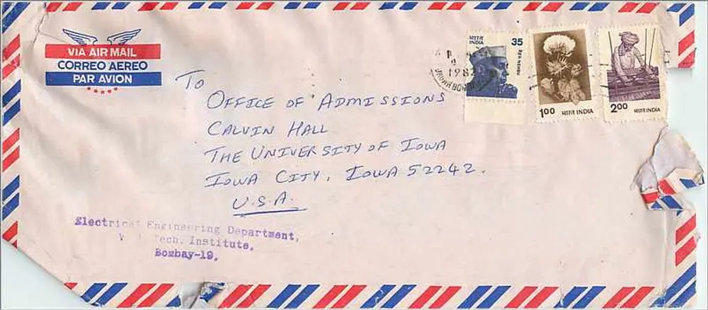 Luftpostbrief — Bombay nach Iowa City — Verlag nicht sichtbar - Vorderseite