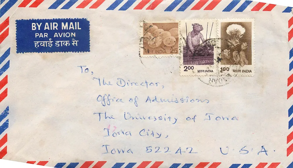Luftpostbrief aus Indien an die University of Iowa — Stempel und Poststempel - Vorderseite