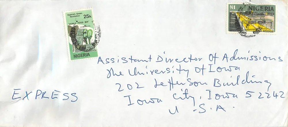 Nigeria — Green Revolution / World Food Day — Stempel und Adresse an die University of Iowa - Vorderseite