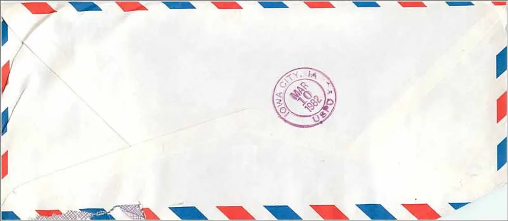 Luftpost von Seoul — Korea University — an Iowa City, USA — 1982 - Rückseite