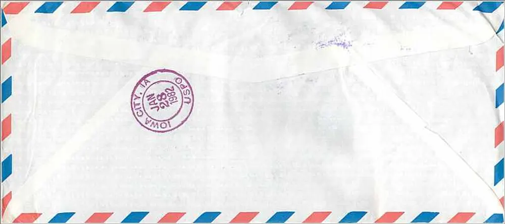 Luftpostkarte — Brief aus Seoul, Südkorea — Office of Admissions, Calvin Hall, Iowa City, Iowa, Vereinigte Staaten - Rückseite