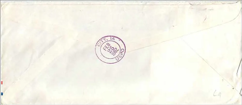 Seoul, Südkorea — Luftpost nach Iowa City, USA — südkoreanische Briefmarken und Poststempel - Rückseite