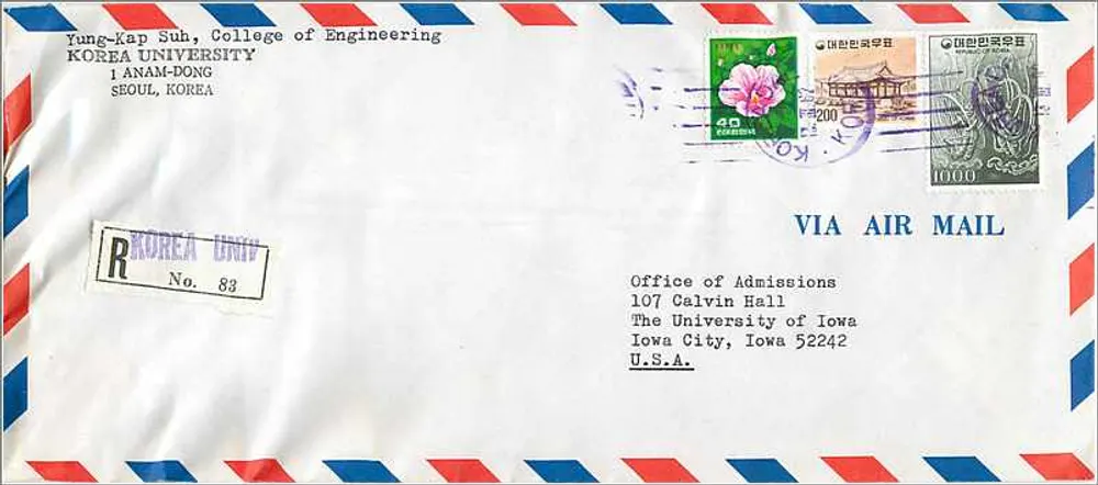 Antieke ansichtkaart — Universiteit van Korea — Iowa City, Iowa, Verenigde Staten — 1982 - Voorkant