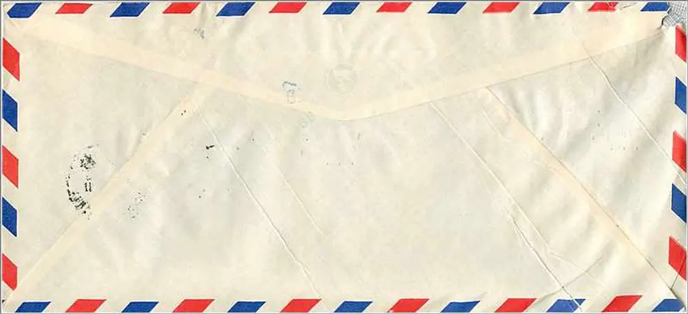 Carte postale aérienne — Université de Tungchi, Taichung — destinée à l'Université d'Iowa, Iowa City - Verso