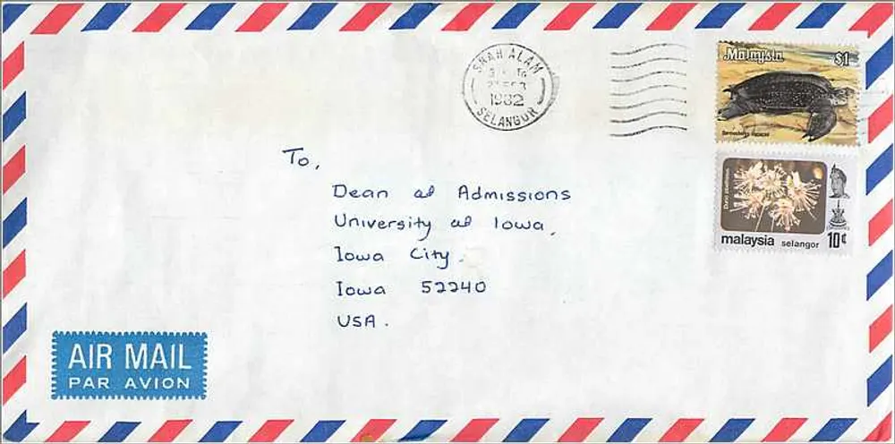 Luftpostbrief nach Iowa City — Malaysia Selangor 1962 - Vorderseite