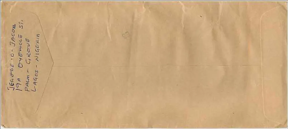 Nigeria — Umschlag an Lowa City — 50-Franc-Stempel - Rückseite