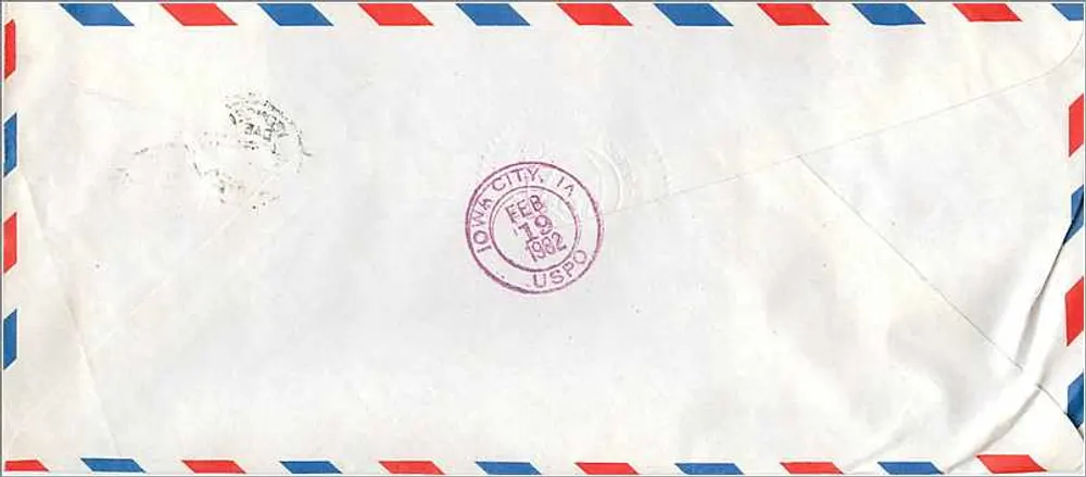 Yonsei University — Seoul, Corea — invio aereo verso l'Università dell'Iowa — 15.11.82 - Verso