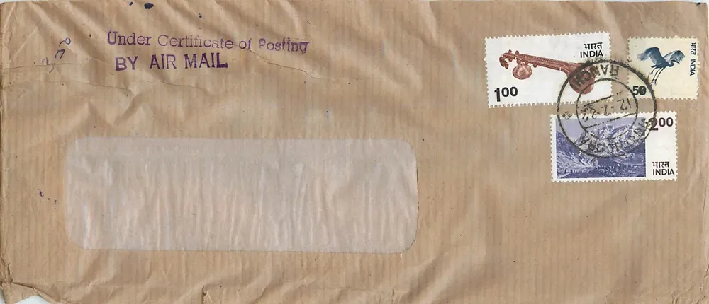 Indische Luftpost-Unterschrift — Stempel und Poststempel von Hanumangarh — Verlag nicht sichtbar - Vorderseite