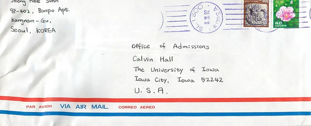 Seoul, Korea — Luftpost nach Iowa City, USA — Stempel und Postmarke - Vorderseite