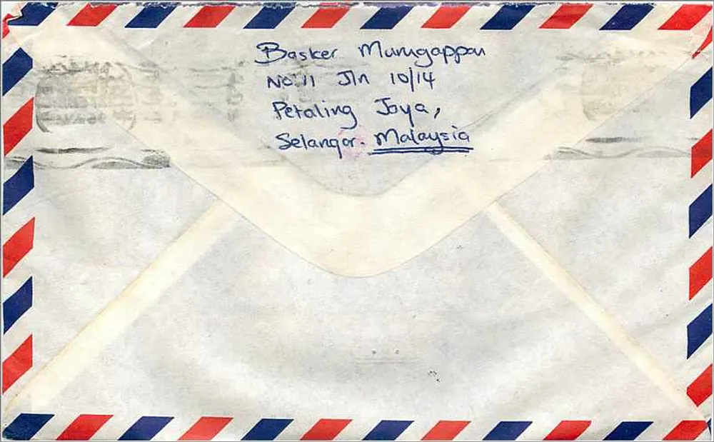 Luftbildkarte — Brief gesendet von Kuala Lumpur an die University of Iowa — Verlag: Malaysia Air Mail - Rückseite