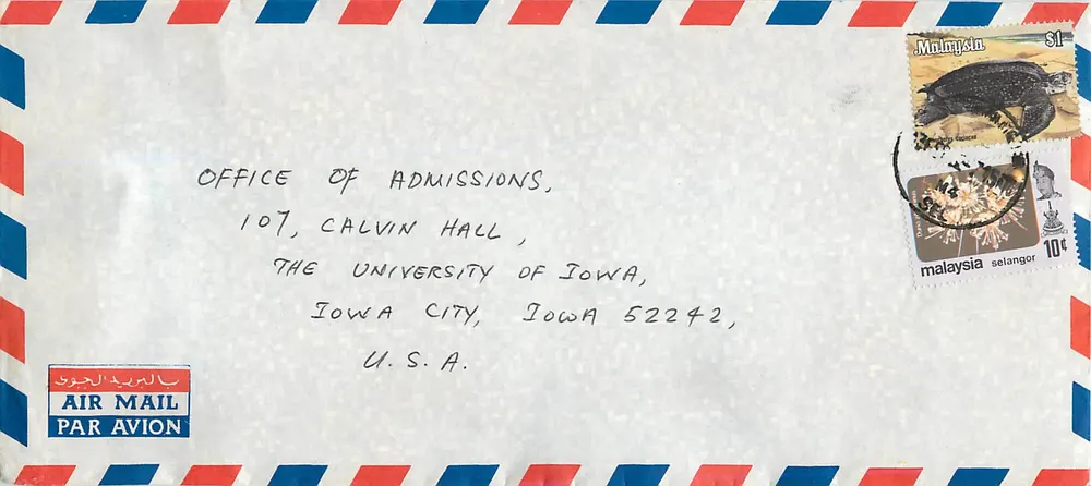 Luftpostbrief nach Iowa — malaysische Stempel - Vorderseite