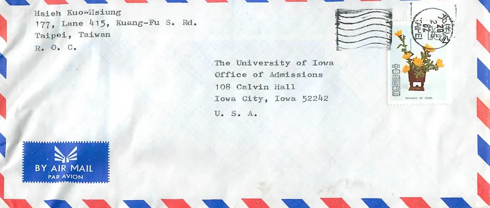 Taipei — Versand an die University of Iowa — Luftpost - Vorderseite
